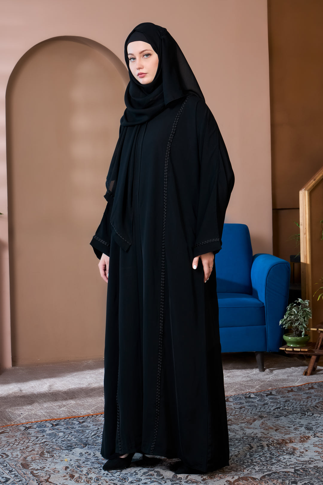 Classic Black Abaya with Tonal Details