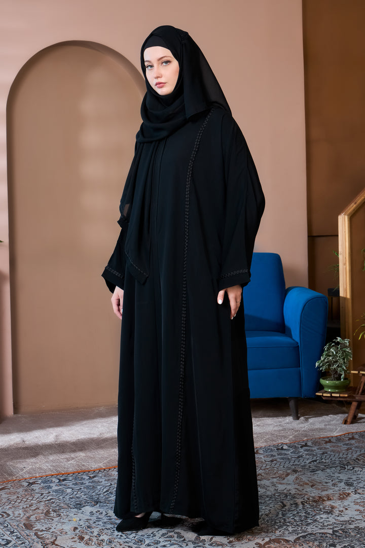 Classic Black Abaya with Tonal Details