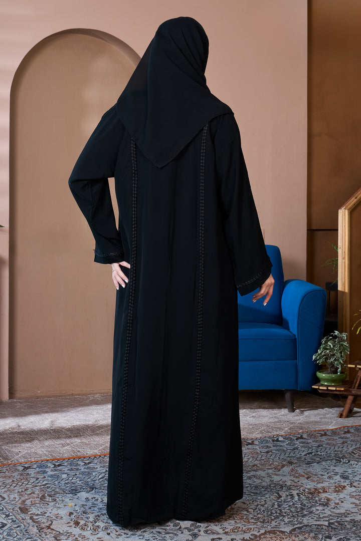Classic Black Abaya with Tonal Details