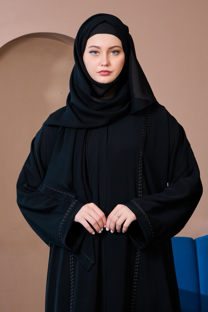 Classic Black Abaya with Tonal Details