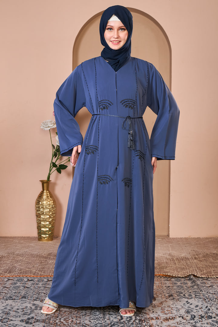Slate Blue Abaya with Delicate Beadwork