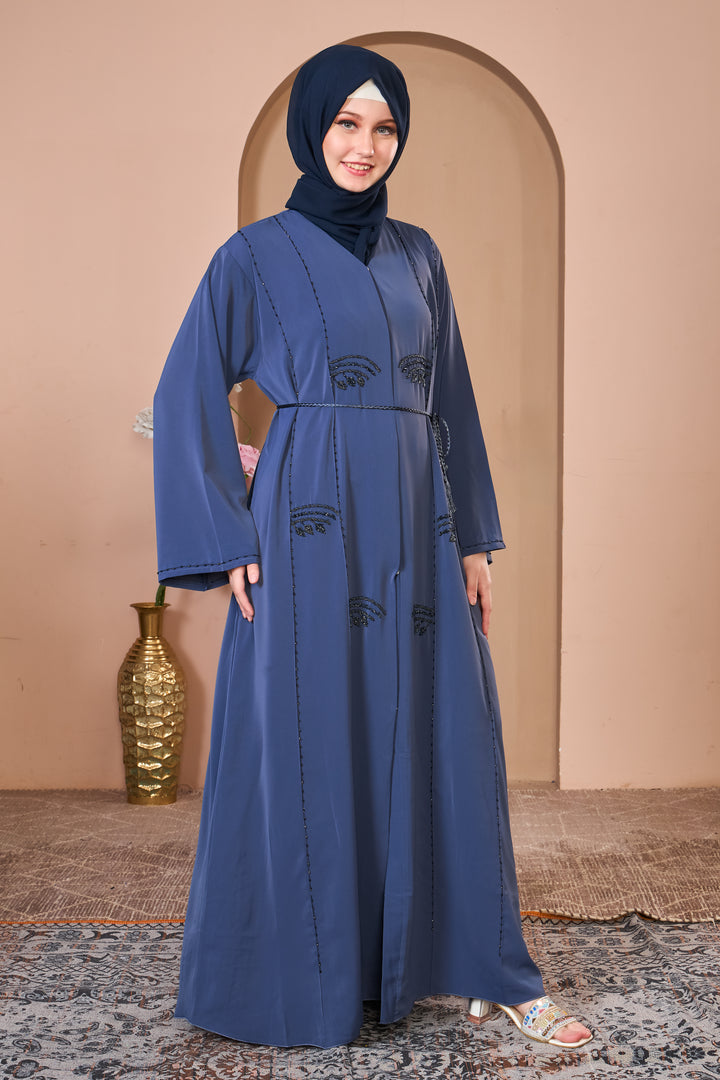 Slate Blue Abaya with Delicate Beadwork
