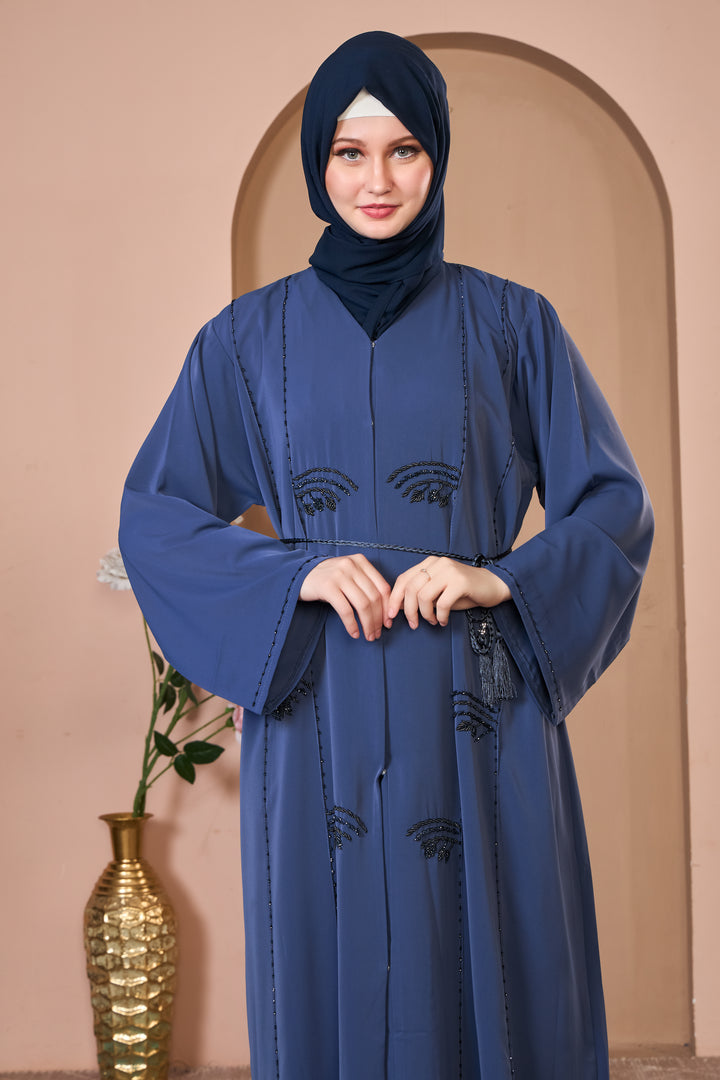 Slate Blue Abaya with Delicate Beadwork