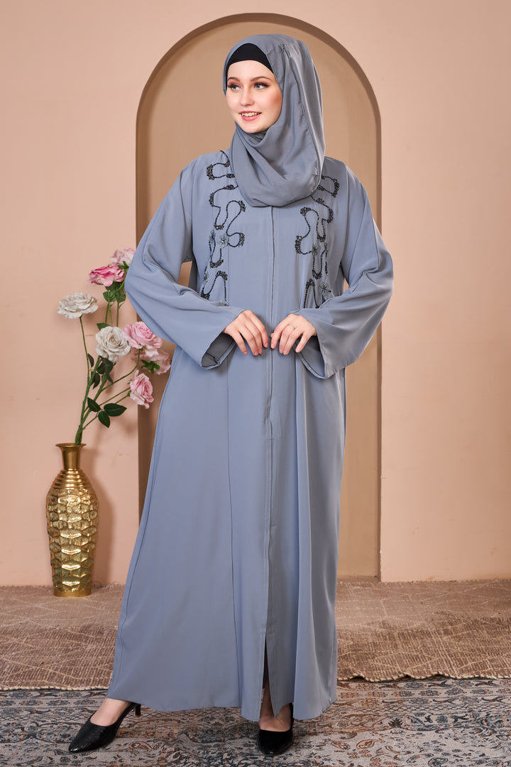 Sophisticated Gray Abaya with Embellishments