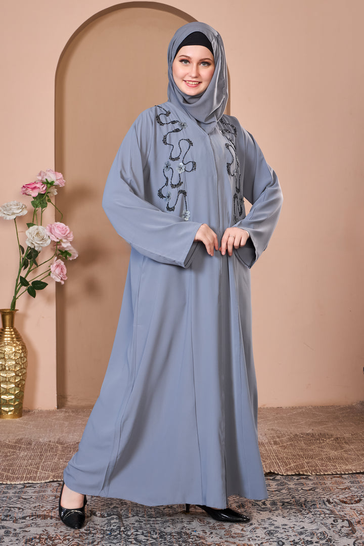 Sophisticated Gray Abaya with Embellishments