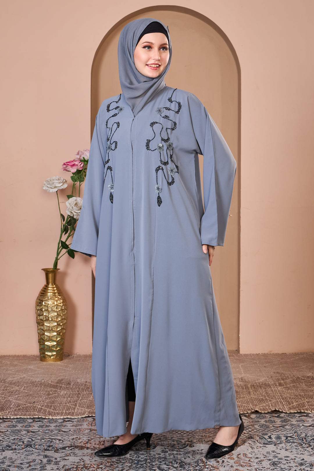 Sophisticated Gray Abaya with Embellishments