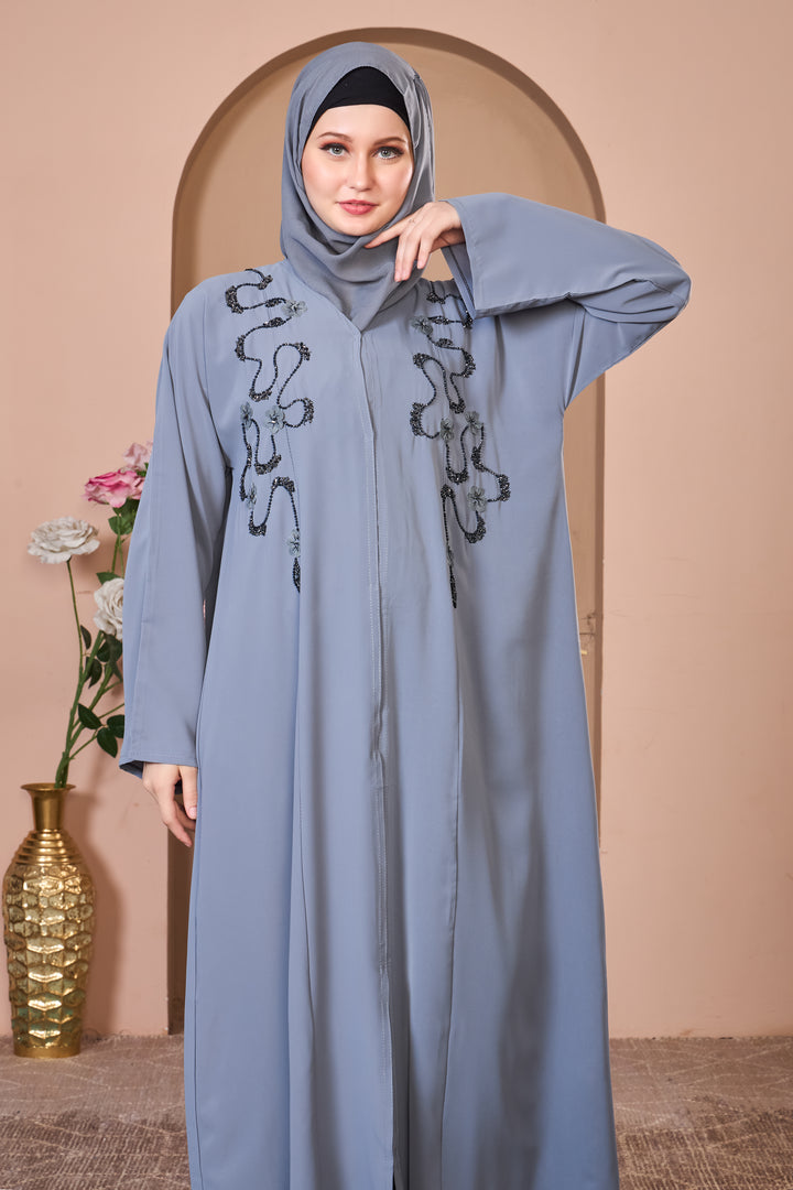 Sophisticated Gray Abaya with Embellishments