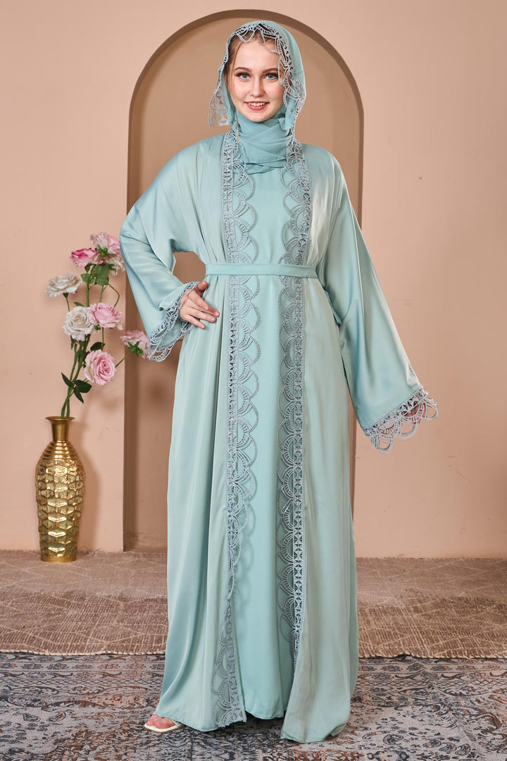 Mint Lace Elegance Abaya