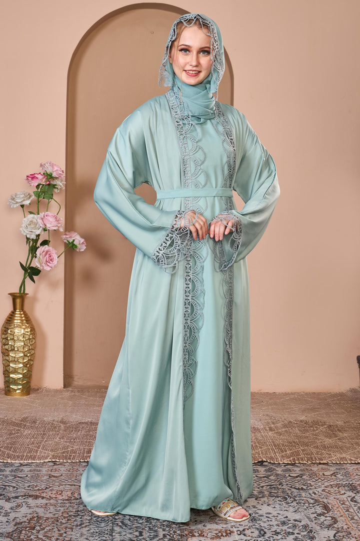 Mint Lace Elegance Abaya