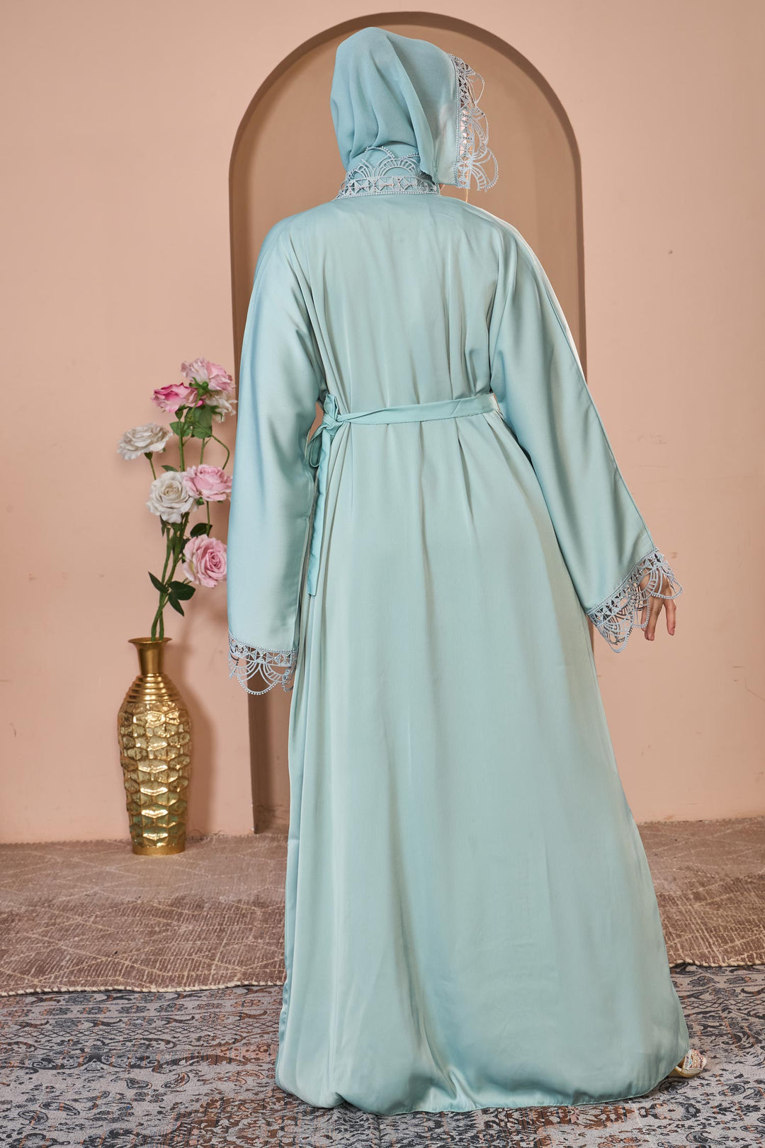 Mint Lace Elegance Abaya