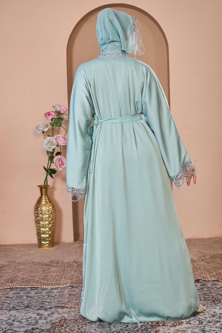 Mint Lace Elegance Abaya