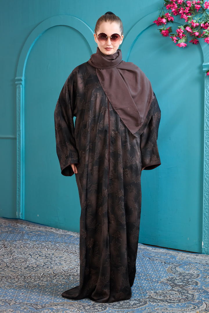 Sophisticated Brown Floral Abaya