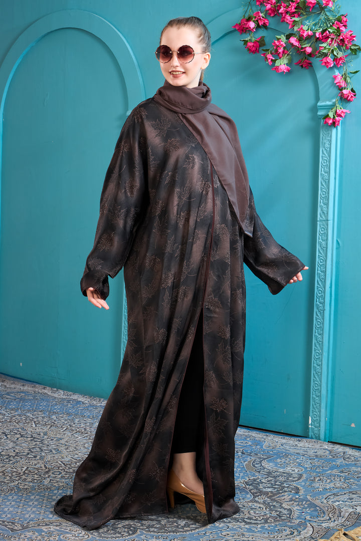 Sophisticated Brown Floral Abaya