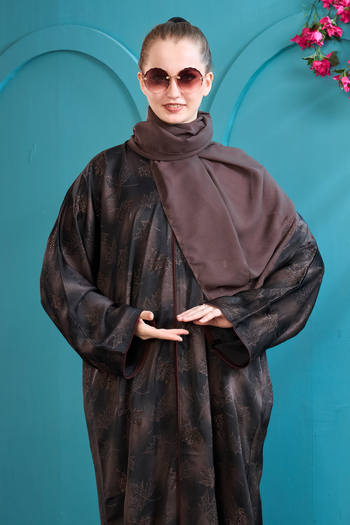 Sophisticated Brown Floral Abaya