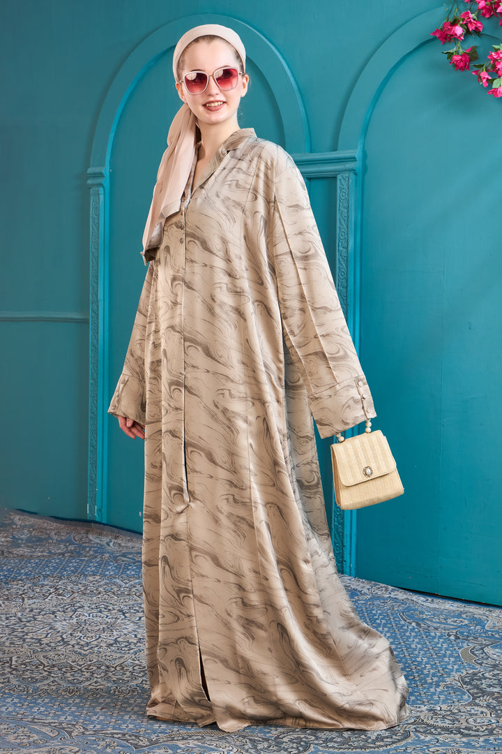 Chic Gold Abaya with Marble Print