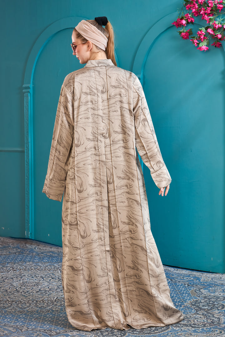Chic Gold Abaya with Marble Print