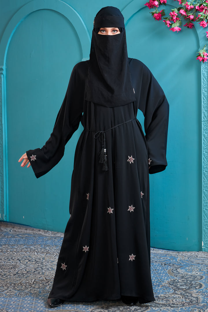 Classic Black Abaya with Starburst Embroidery