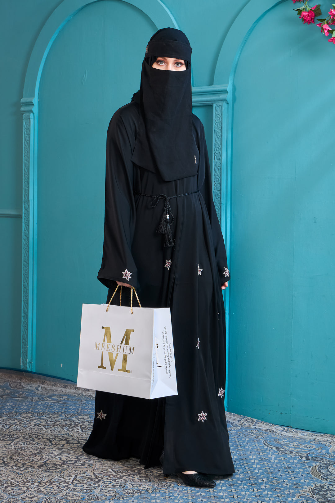 Classic Black Abaya with Starburst Embroidery