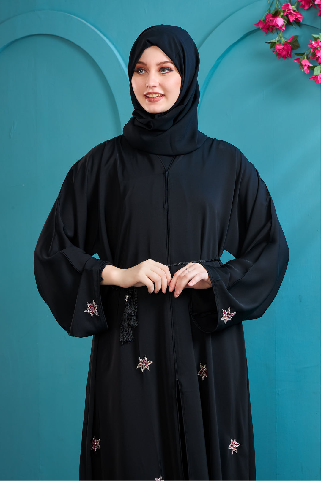 Classic Black Abaya with Starburst Embroidery