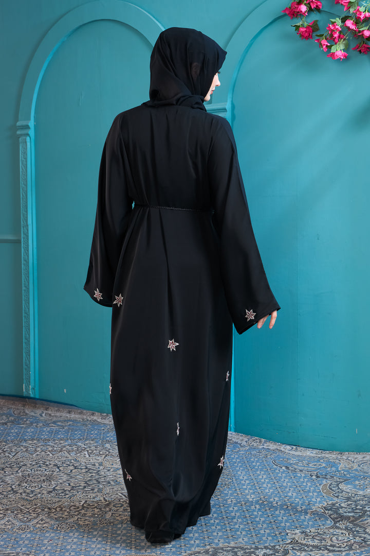 Classic Black Abaya with Starburst Embroidery