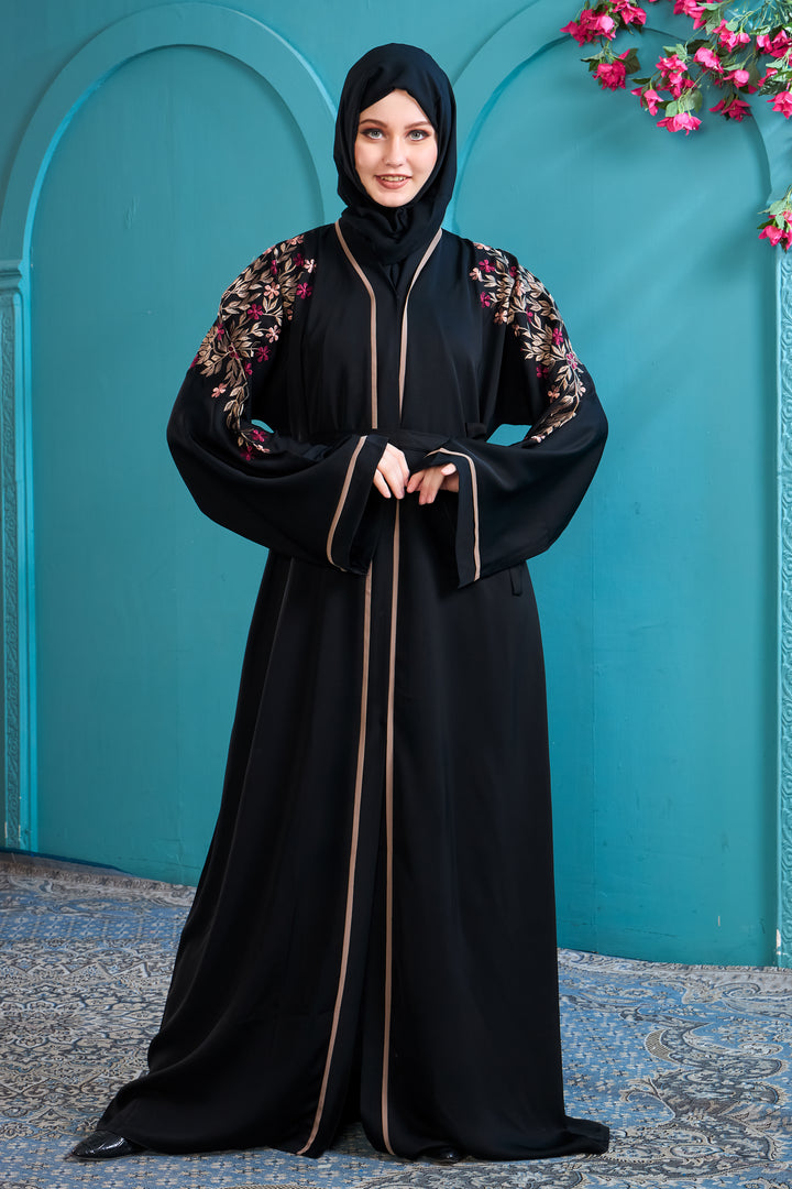 Black Abaya with Intricate Floral Embroidery