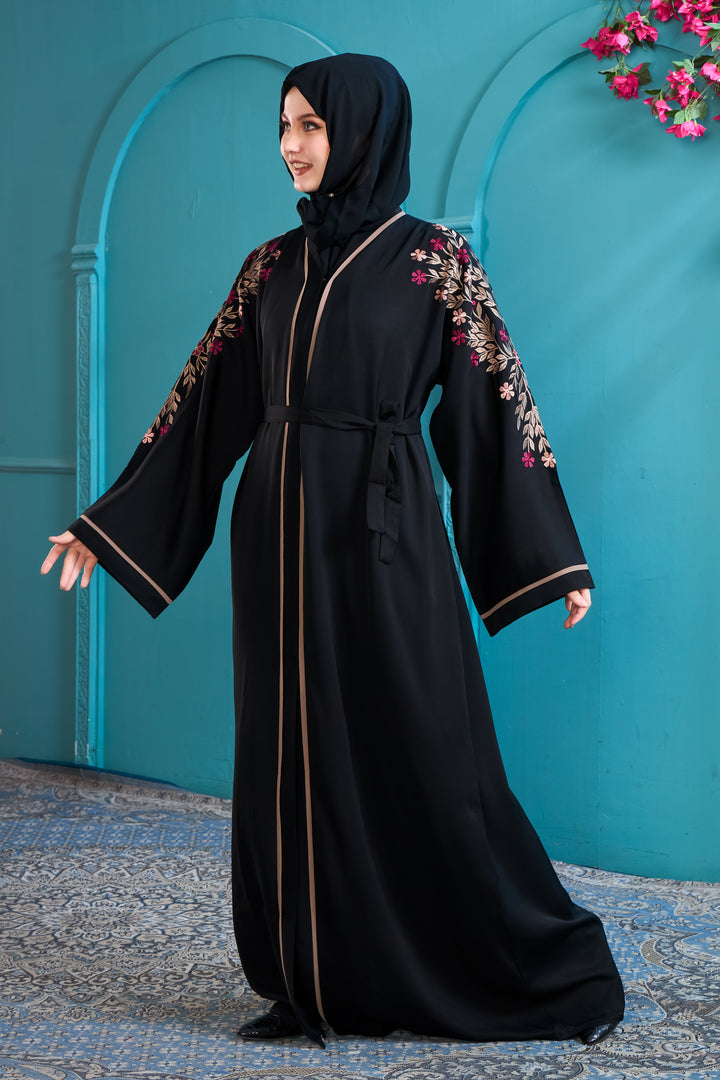 Black Abaya with Intricate Floral Embroidery