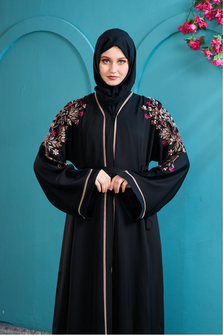 Black Abaya with Intricate Floral Embroidery