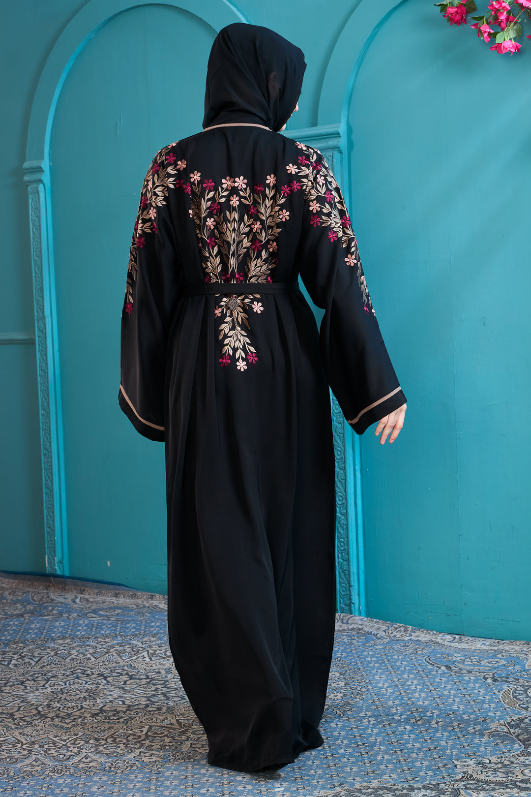 Black Abaya with Intricate Floral Embroidery