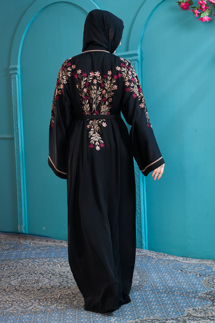 Black Abaya with Intricate Floral Embroidery