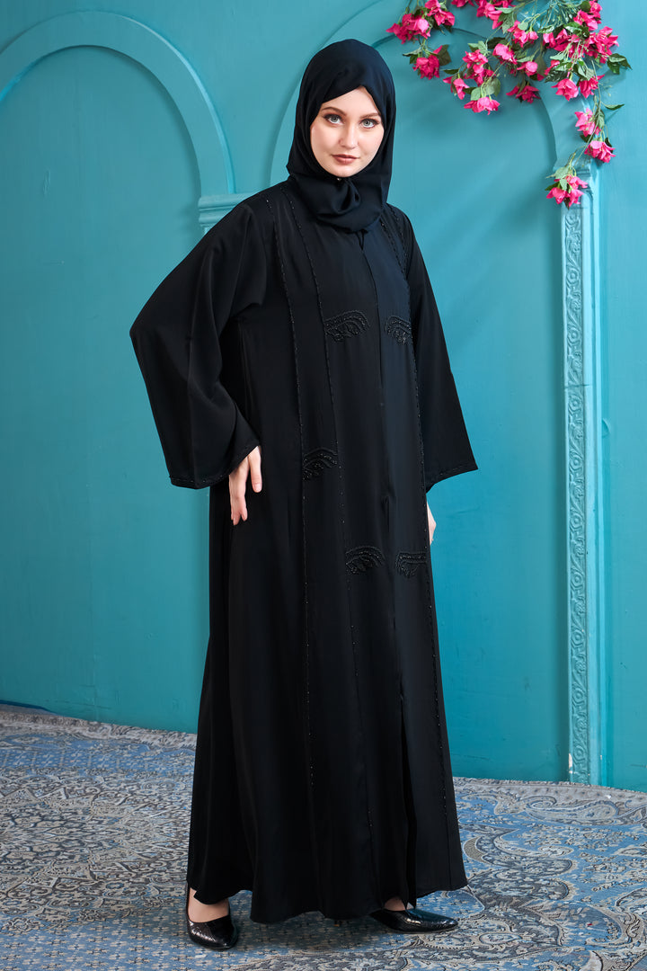 Classic Black Abaya with Beaded Details