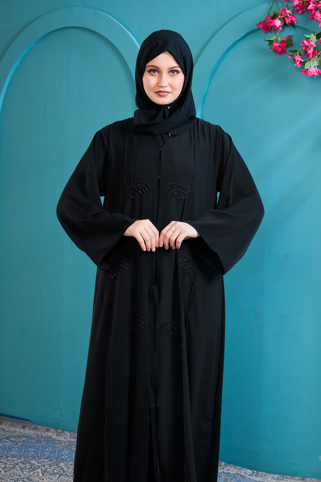 Classic Black Abaya with Beaded Details