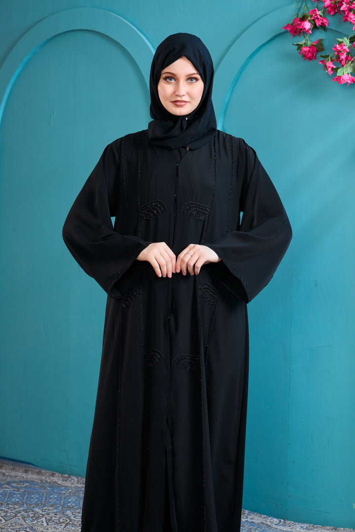 Classic Black Abaya with Beaded Details