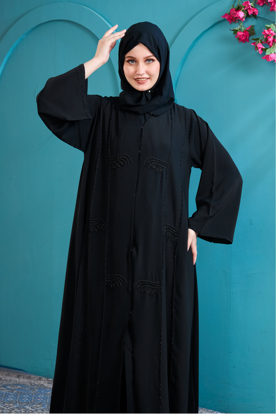 Classic Black Abaya with Beaded Details