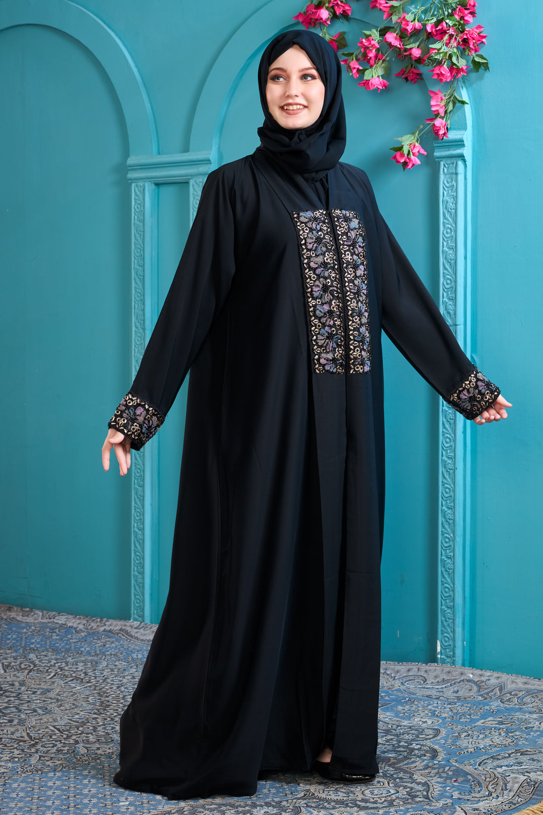 Elegant Black Abaya with Detailed Brocade