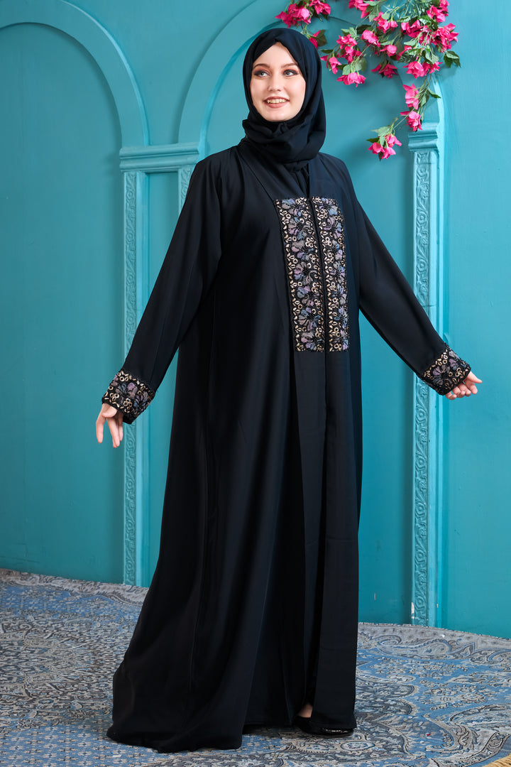 Elegant Black Abaya with Detailed Brocade