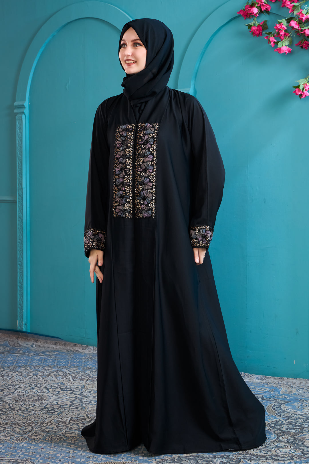 Elegant Black Abaya with Detailed Brocade
