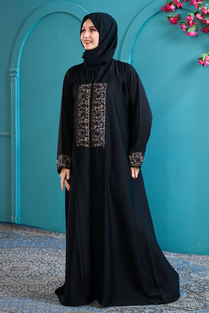 Elegant Black Abaya with Detailed Brocade