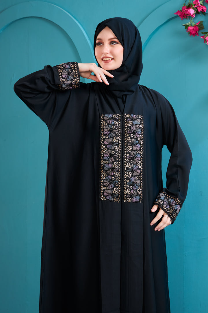 Elegant Black Abaya with Detailed Brocade