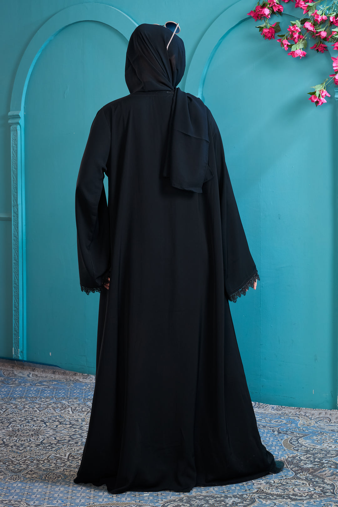 Elegant Black Abaya with Tonal Lace Details
