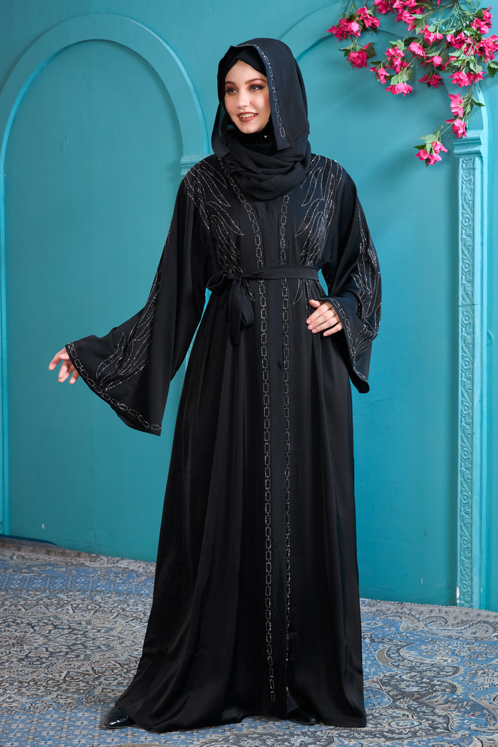 Black Abaya with Tonal Beading