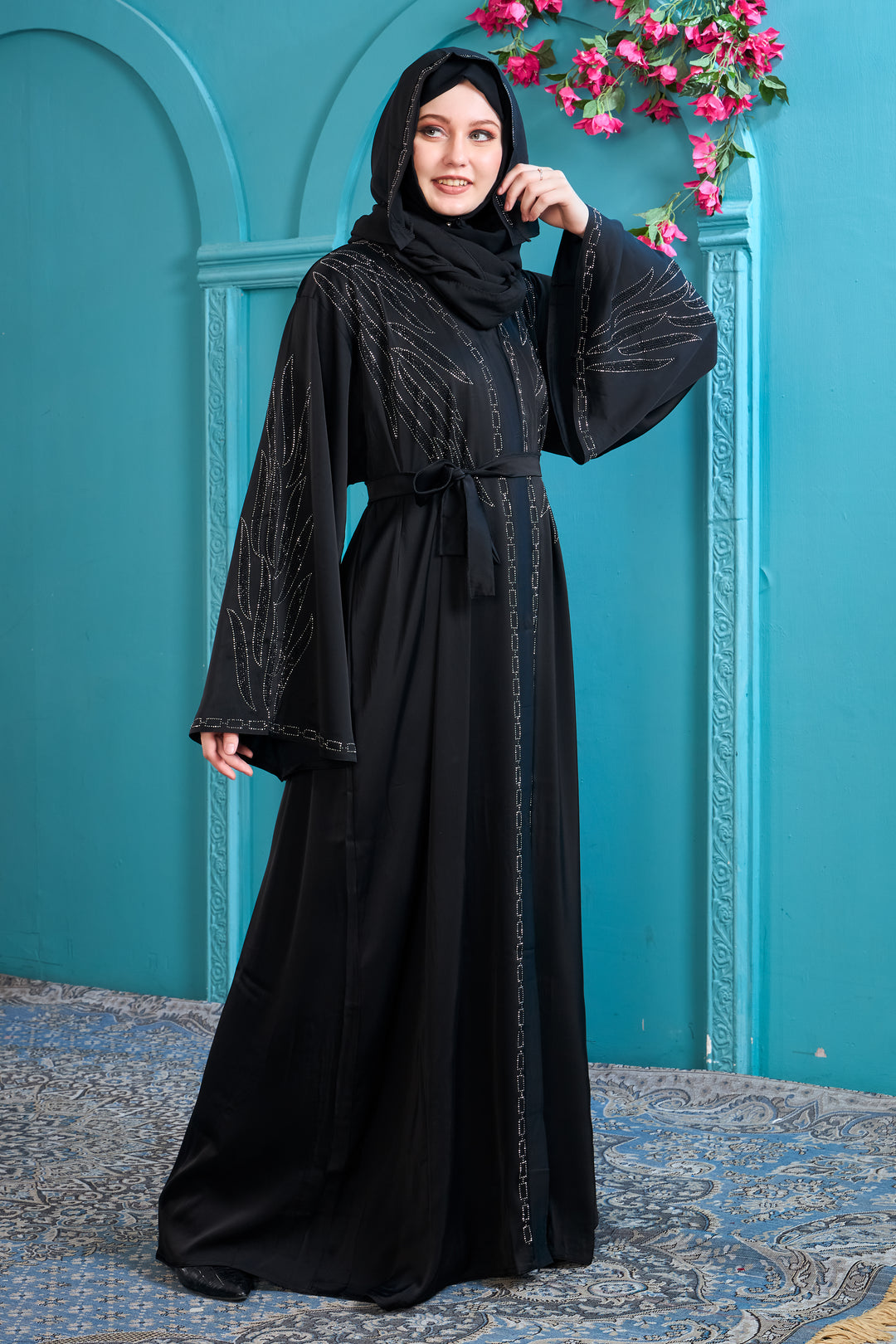 Black Abaya with Tonal Beading