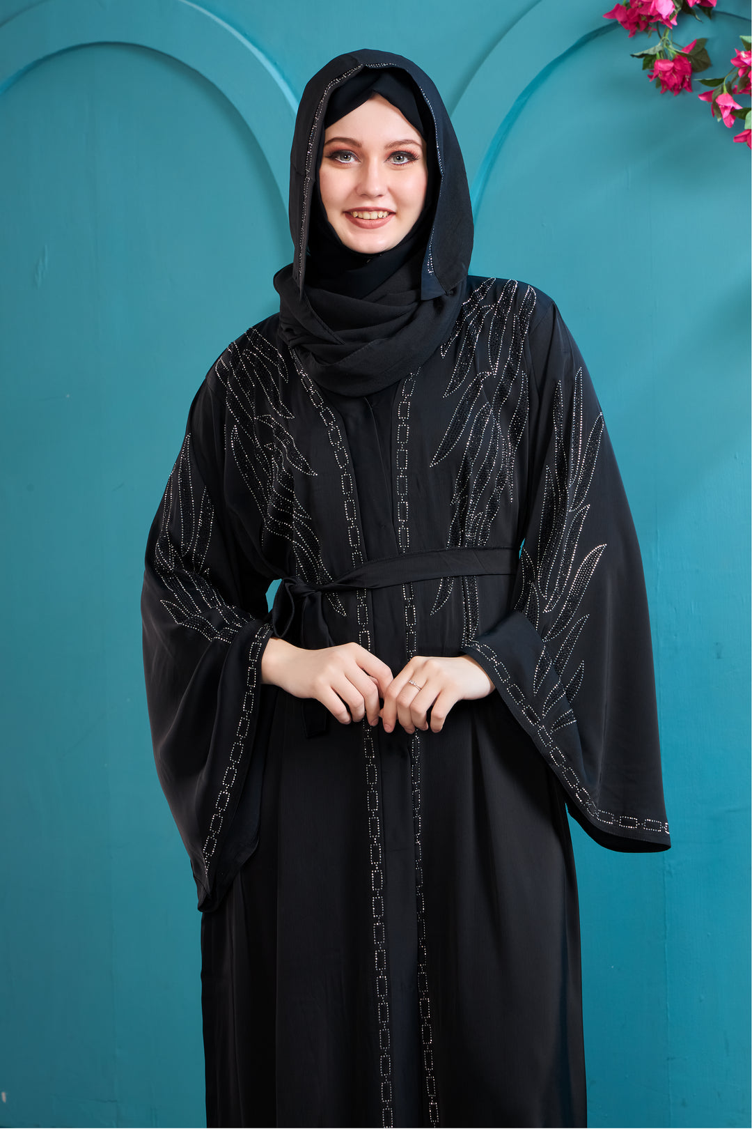 Black Abaya with Tonal Beading
