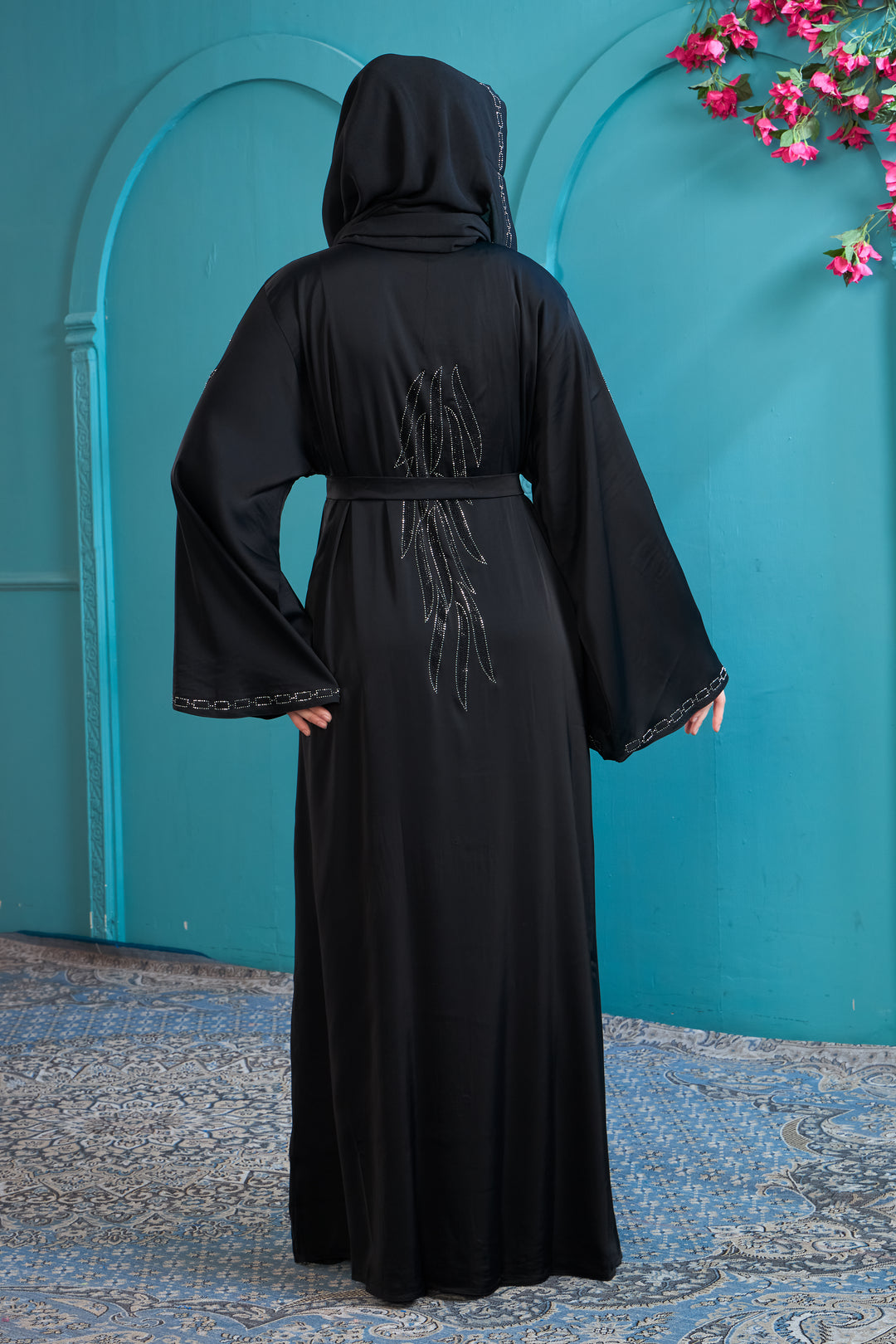 Black Abaya with Tonal Beading