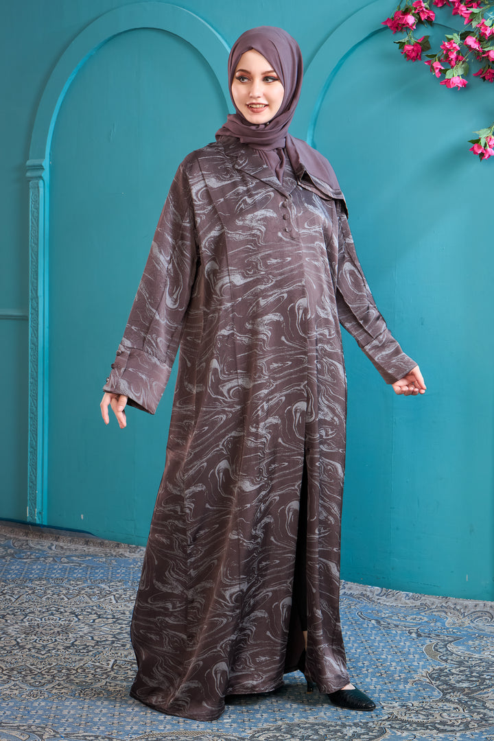 Elegant Mauve Abaya with Marble Print