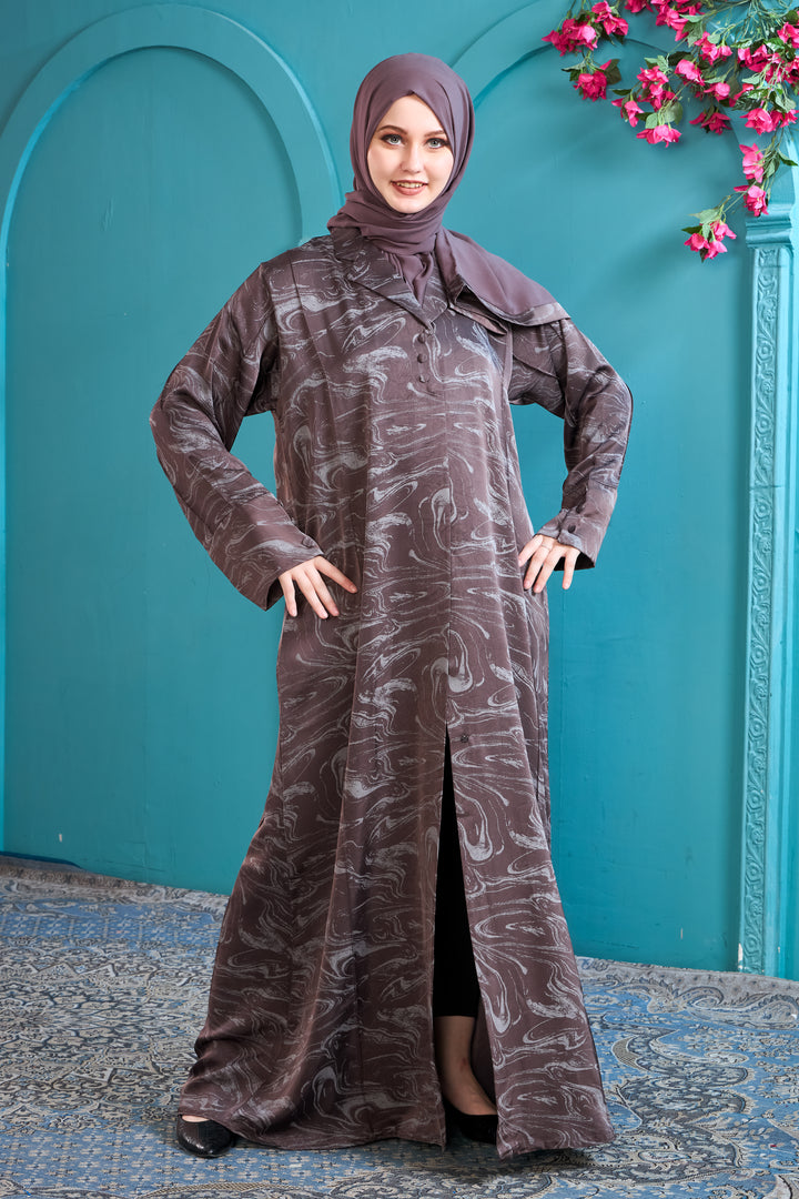 Elegant Mauve Abaya with Marble Print