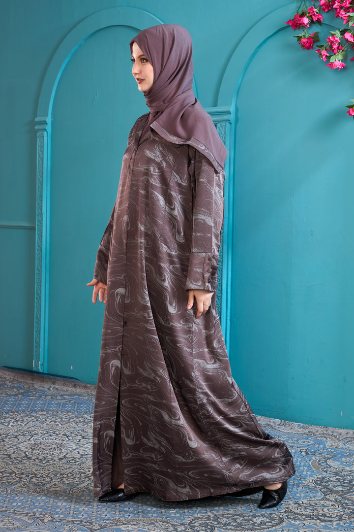 Elegant Mauve Abaya with Marble Print