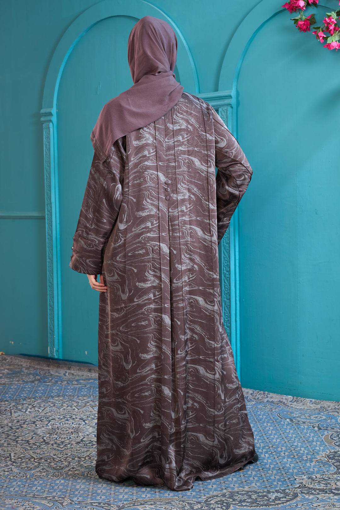 Elegant Mauve Abaya with Marble Print