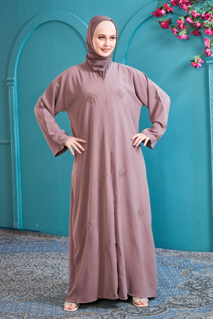Dusty Rose Abaya with Geometric Embroidery