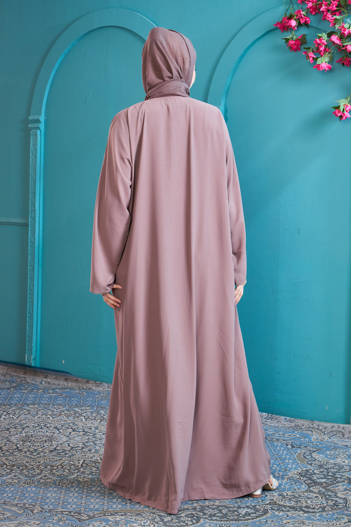 Elegant Dusty Rose Abaya with 3D Floral Details