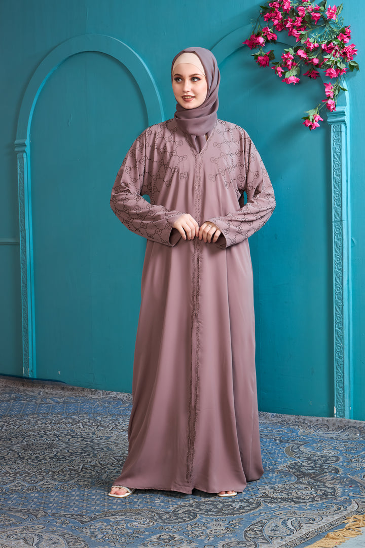 Dusty Mauve Abaya with Patterned Accents